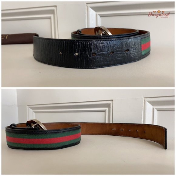 Authentic Gucci Web Green/Red Canvas Silver Interlocking G Buckle Belt 100/40 - Picture 11 of 13